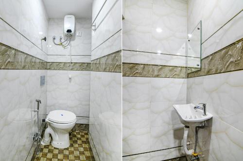 two pictures of a bathroom with a toilet and a sink at FabHotel MN International - Nr Park Circus in Kolkata