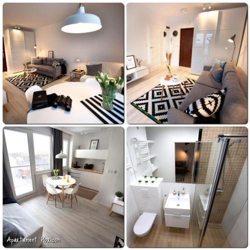 Ένα ή περισσότερα κρεβάτια σε δωμάτιο στο Apartament Horizon z widokiem na morze