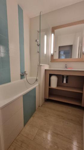 une salle de bain avec douche et lavabo dans l'établissement Domaine de Valescure Apt 2 chambres, à Saint-Raphaël