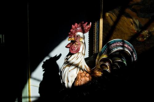 a statue of a chicken sitting next to a cat at Tenuta Del Gallo in Amelia