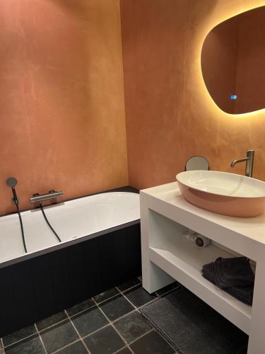 a bathroom with a bath tub and a sink at Landgoed Palingbeek in Ypres