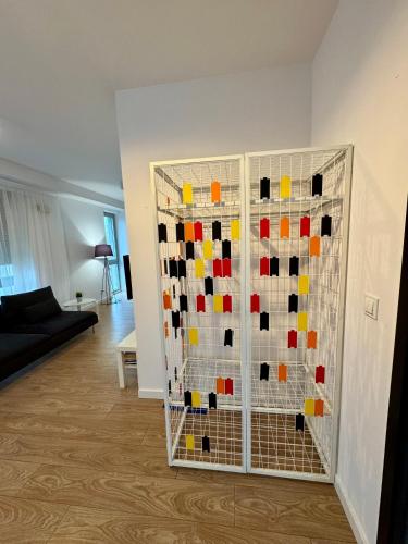 a room with a door that is covered in glass at JTB Nautica Aparthotel in Szczecin