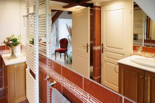 a bathroom with a sink and a mirror at Domaine de la Rocque in Liorac