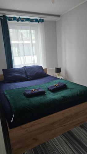 Ένα ή περισσότερα κρεβάτια σε δωμάτιο στο Apartament z kuchnią dla 4 osób w centrum Bydgoszczy
