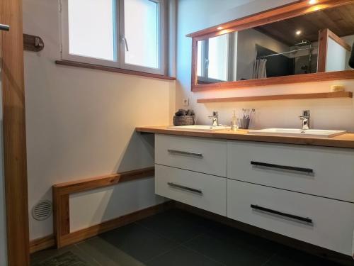 a bathroom with a sink and a mirror at Spacious 3 bedrooms apartment in Briançon