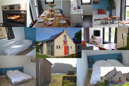a collage of photos of a house and a room at Comfortabel 6p vakantiehuis met laadpaal in Ewijk