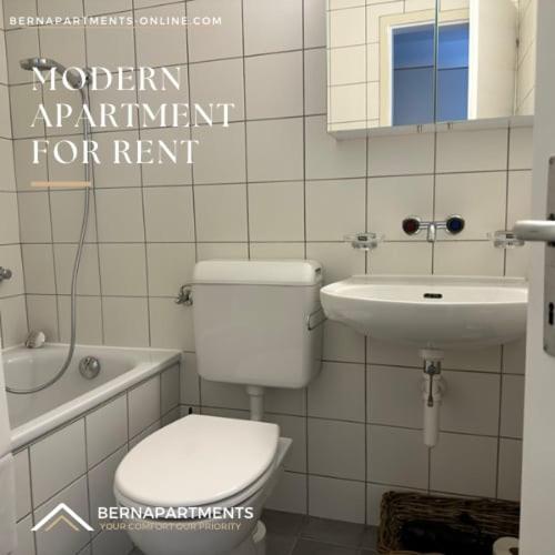a bathroom with a toilet and a sink at Vully Panorama Apartment 3 Schlafzimmer nahe Bern in Zollikofen