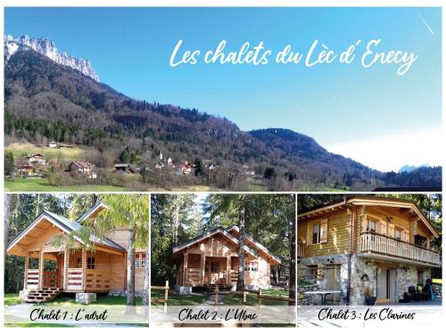 a collage of four pictures of a log cabin at Chalet l'UBAC in Bluffy