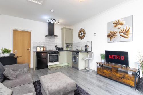 Η κουζίνα ή μικρή κουζίνα στο Flat 1L, Willow Brook, Private Parking, WiFi, Smart TV