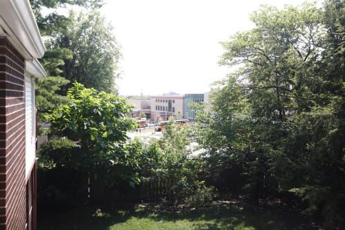a view of a yard with trees and a street at Purdue Bell Tower views, Central WL location, Walk 2 Purdue in West Lafayette