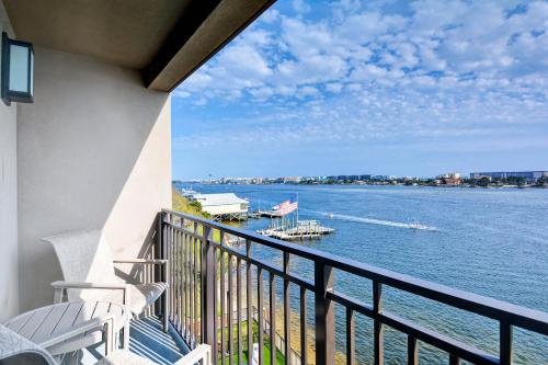 a balcony with a view of the water at Residence Inn by Marriott Fort Walton Beach in Fort Walton Beach