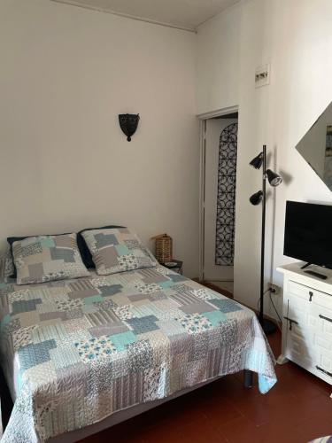 une chambre avec un lit et une télévision à écran plat dans l'établissement Studio Climatisé pour 2 pers - Salins de Giraud, à Salin-de-Giraud