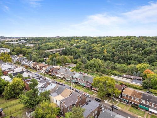 an aerial view of a small town with a street at Oakland, Pittsburgh !B Stylish and Quiet Private Bedroom with Shared Bathroom in Pittsburgh