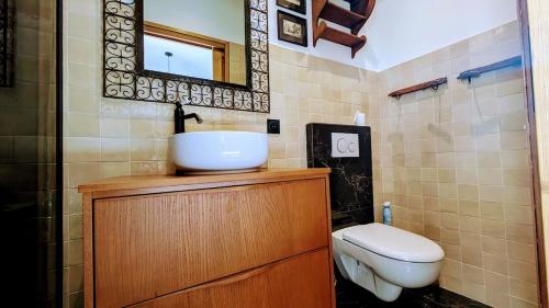 une salle de bain avec un lavabo et des toilettes dans l'établissement Joli appartement centre ville de Vannes, à Vannes
