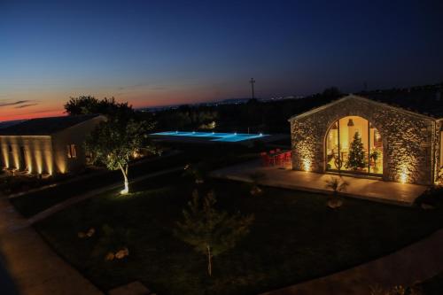 an aerial view of a home at night at La Bella Vita Agriturismo in Chiaramonte Gulfi