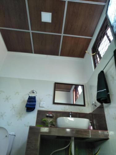 a bathroom with a sink and a mirror at Dickwella Green Villa in Dickwella
