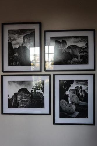 a group of pictures hanging on a wall at Hôtel restaurant La Grand Mare in Conches-en-Ouche