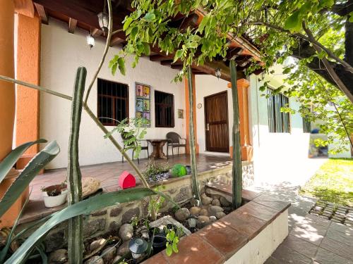 a house with a pond in the front yard at LAS ALAMEDAS Departamentos céntricos con estacionamiento privado in Guanajuato
