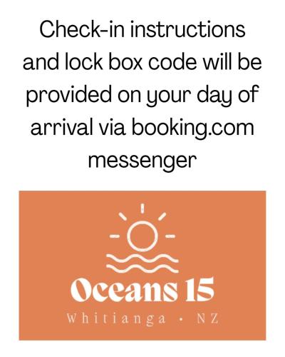 a screenshot of a text box with the words check in instructions and lock box code at Oceans 15 - Self-service Apartments in Whitianga
