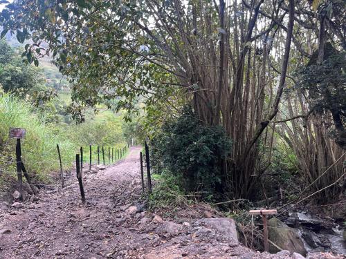 a dirt road with a fence and a tree at Cabaña Campestre Miraluna in Choachí