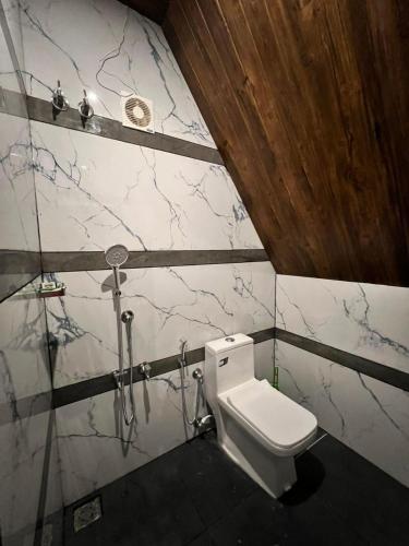 a bathroom with a toilet and a shower at Verdant peaks Homestay in Vagamon