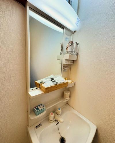 a bathroom with a sink and a mirror at HAKUBA76 in Hakuba