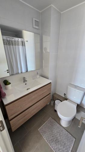 a bathroom with a sink and a toilet and a mirror at Home life 28 in Iquique