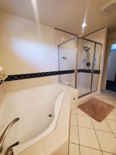 a bathroom with a tub and a shower at Wine Country Oasis Private Pool & Spa in Acampo
