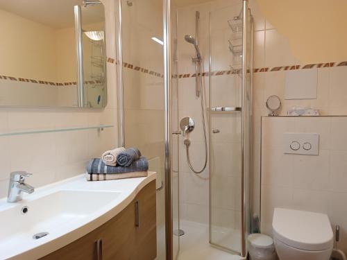 Koupelna v ubytování 2-Raum FeWo Hermelin - Hallenbad & Sauna