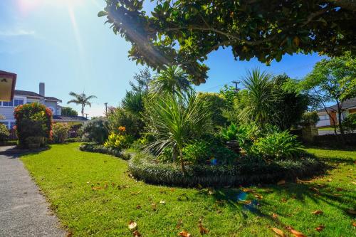a garden with palm trees and plants on the grass at Sunny Nook in Auckland