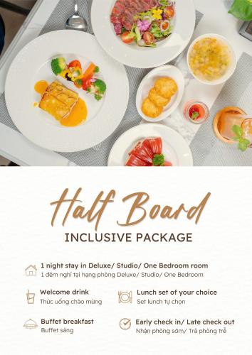 a flyer for a half board inclusive restaurant with plates of food at T-Ritz Saigon Hotel & Apartment in Ho Chi Minh City