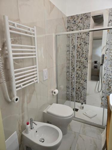 a bathroom with a toilet and a sink and a shower at BeB Domus Arbenzio San Giovanni Suite in Rome