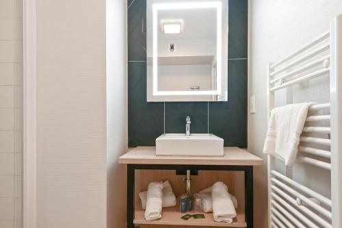 une salle de bain avec un lavabo et un miroir dans l'établissement Appart'City Confort Lille Grand Palais, à Lille