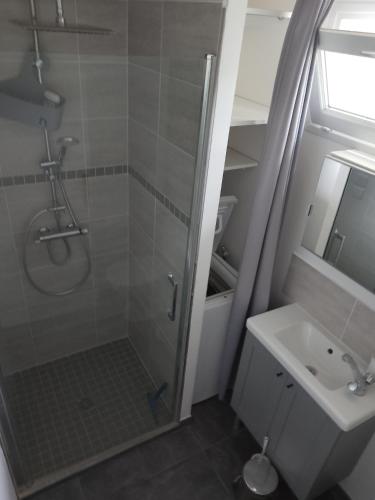 une salle de bain avec douche et lavabo dans l'établissement Maison au calme chez stephane, à Boran-sur-Oise