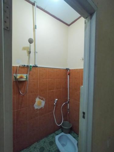 a bathroom with a toilet and a shower at Wisma Kencana in Rantepao