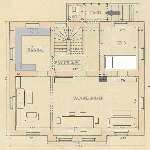 a drawing of a floor plan of a house at Idyllisches Landhaus mit Garten nahe Stadtplatz in Weitra