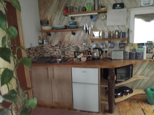 Una cocina o cocineta en Swiss Valley Cabin - WoodFired Hot Tub & Therapies