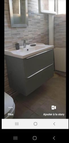 une salle de bain avec un lavabo et un miroir et des toilettes dans l'établissement appartement lumineux sur le vieux port, à Marseille