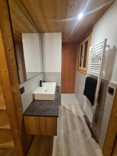 une salle de bain avec un lavabo et un miroir dans l'établissement loulettaz 2, au Grand-Bornand