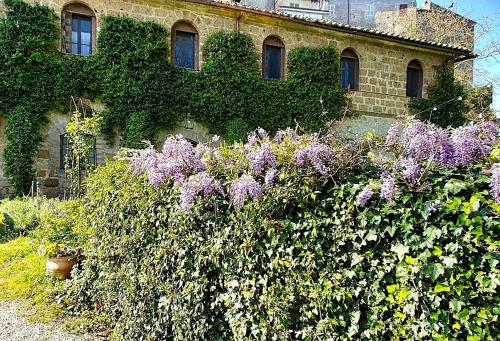 a building with purple flowers in front of it at Il Giardino e la Dimora in Bomarzo
