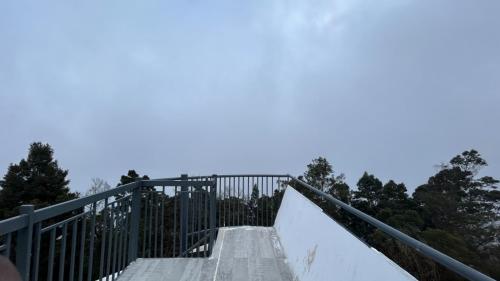 a wooden ramp with a fence and trees at Kodai Trek Inn in Kodaikānāl