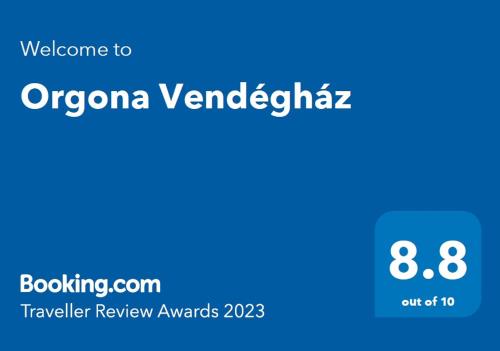 a sign that reads organza vanguardica with a blue background at Orgona Vendégház in Murakeresztúr