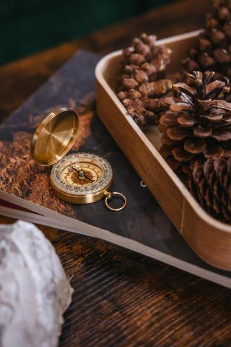 a watch sitting next to a tray of pine cones at Łąckie Zacisze in Łącko
