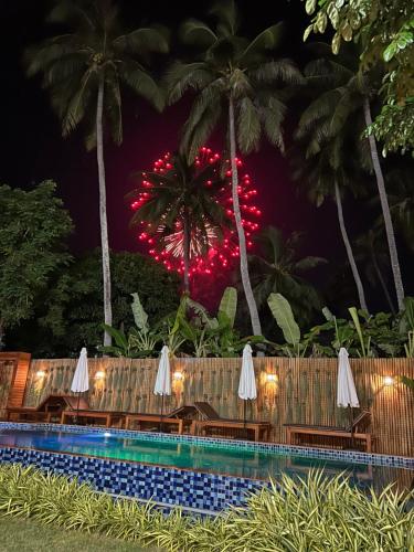 a firework display at the resort at night at U OLIVE Hotel in Ban Nua