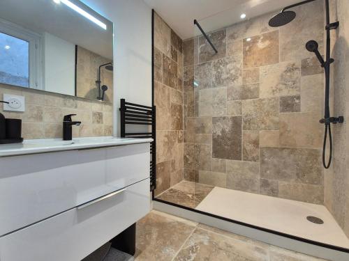 une salle de bain avec douche et lavabo dans l'établissement Loft - Hypercentre, à Angers