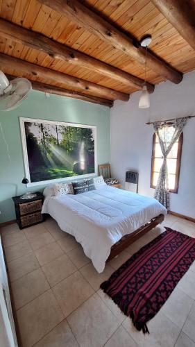 a bedroom with a large bed with a large screen at Cabañas Cerro Colonial in Trapiche