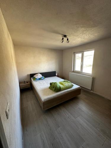 een slaapkamer met een bed en een raam bij Cabana de la Sat in Iablaniţa