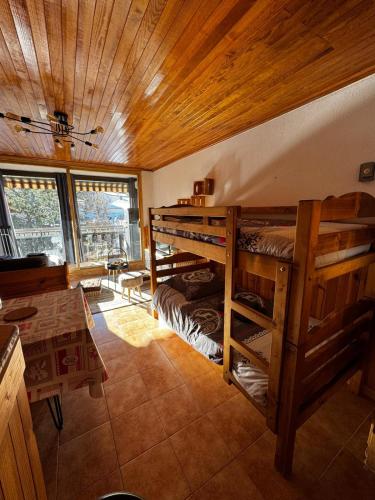 ein Zimmer mit zwei Etagenbetten in einer Kabine in der Unterkunft Studio cosy à 5 min à pied des pistes in La Salle Les Alpes