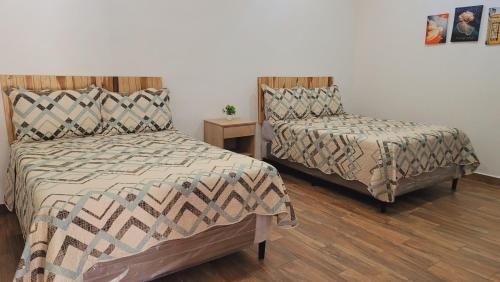 a bedroom with two beds and a chair at Apartamentos Mundo Maya in Flores