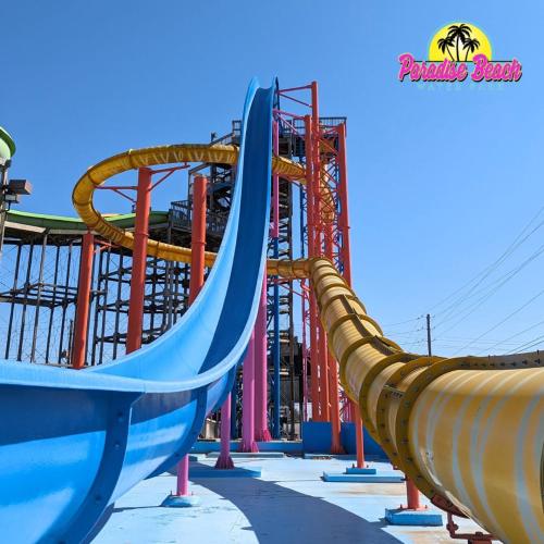 a large water slide at a water park at EXPO HOME just minutes from downtown Tulsa in Tulsa
